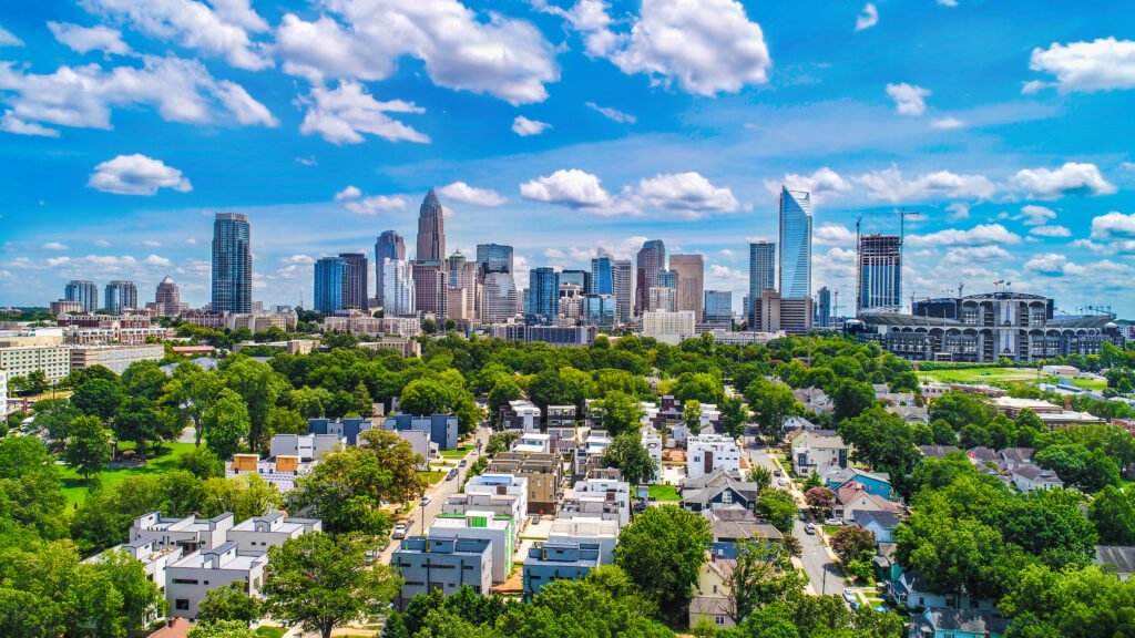Drone,Aerial,Of,Downtown,Charlotte,,North,Carolina,,Nc,,Usa,Skyline.