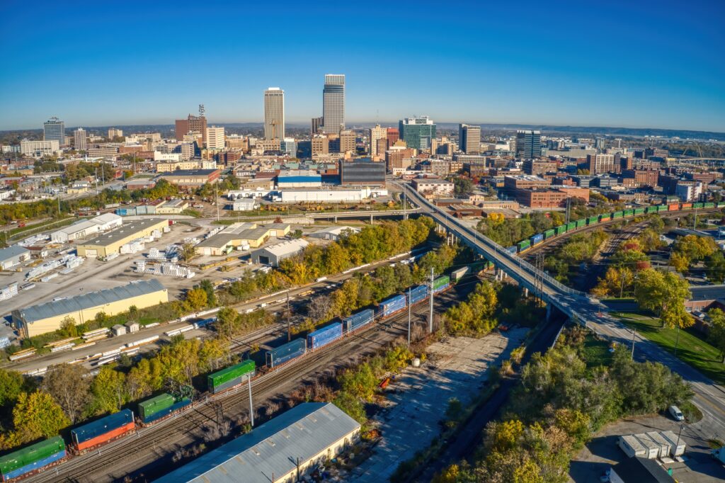 Aerial,View,Of,Downtown,Omaha,,Nebraska,In,Autumn
