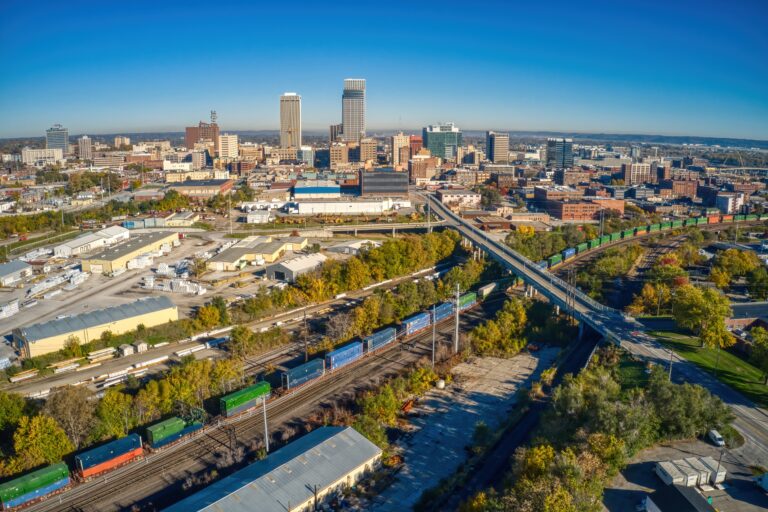 Aerial,View,Of,Downtown,Omaha,,Nebraska,In,Autumn